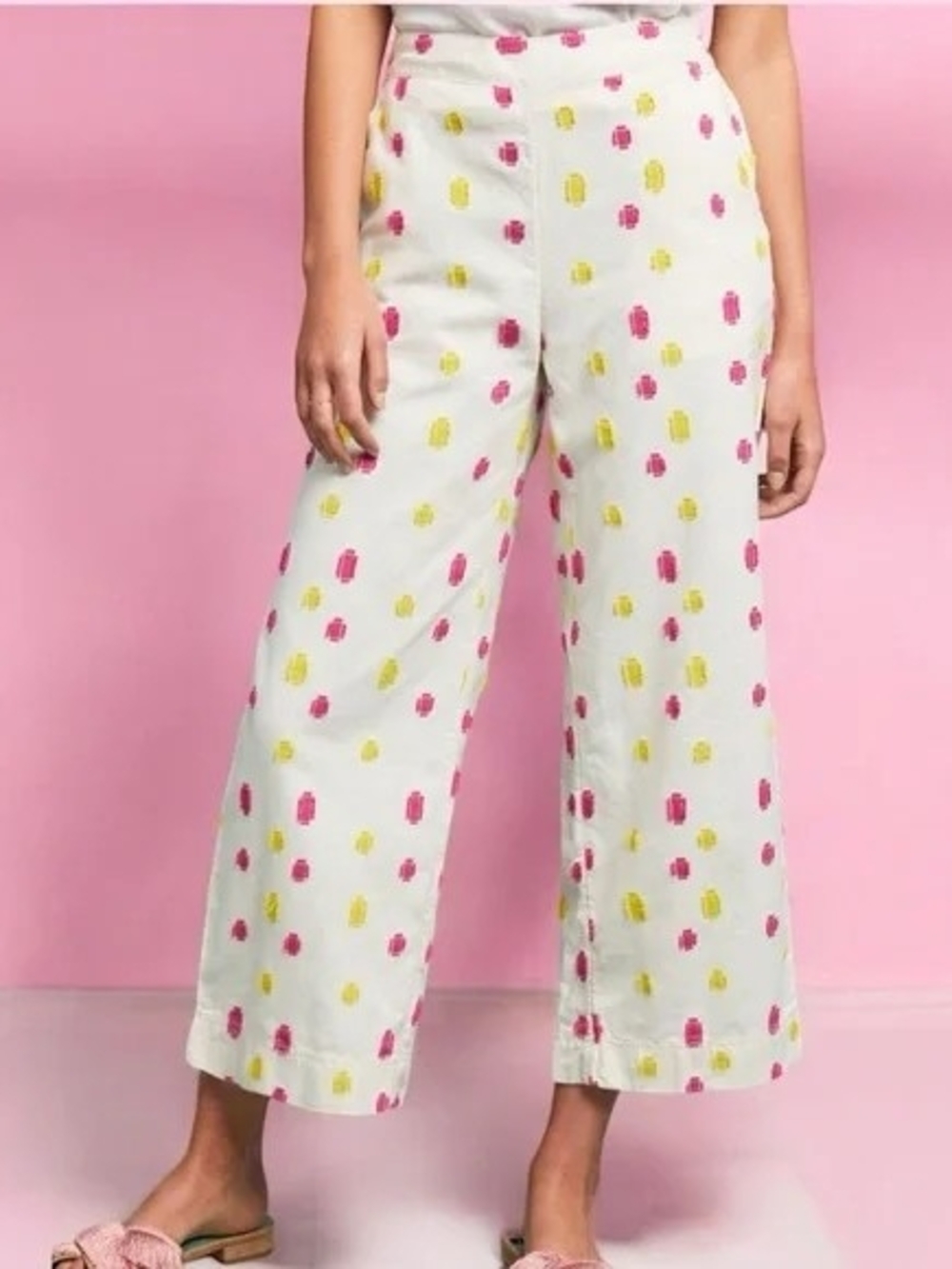 Anthropologie Talese Wide Leg Crop Pants Pink/Yellow Print Size 14